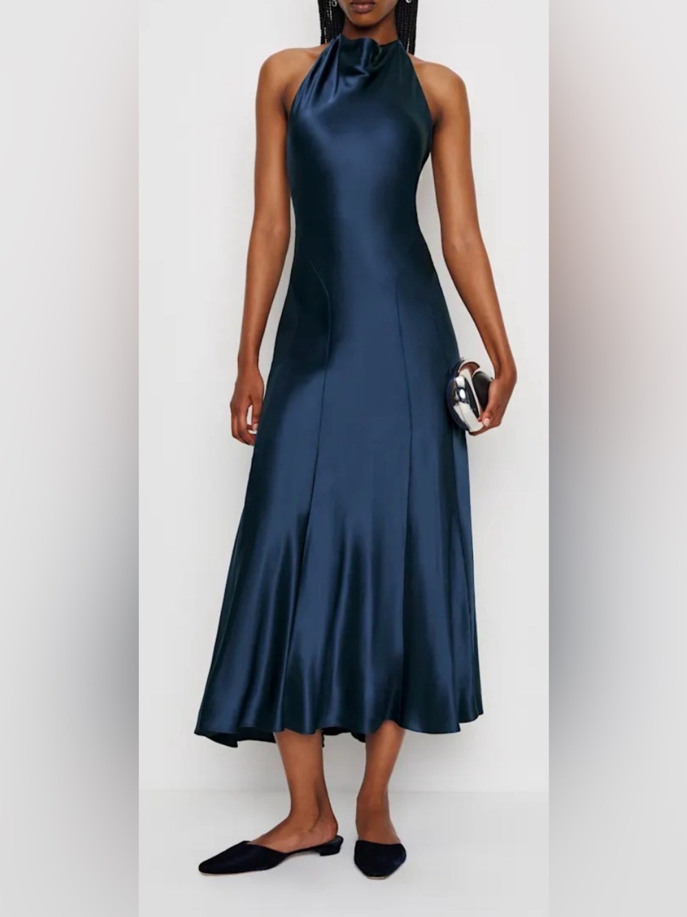 NEW Reformation Kaylah Silk Halter Navy Blue Dress sz 6 - Picture 1 of 9